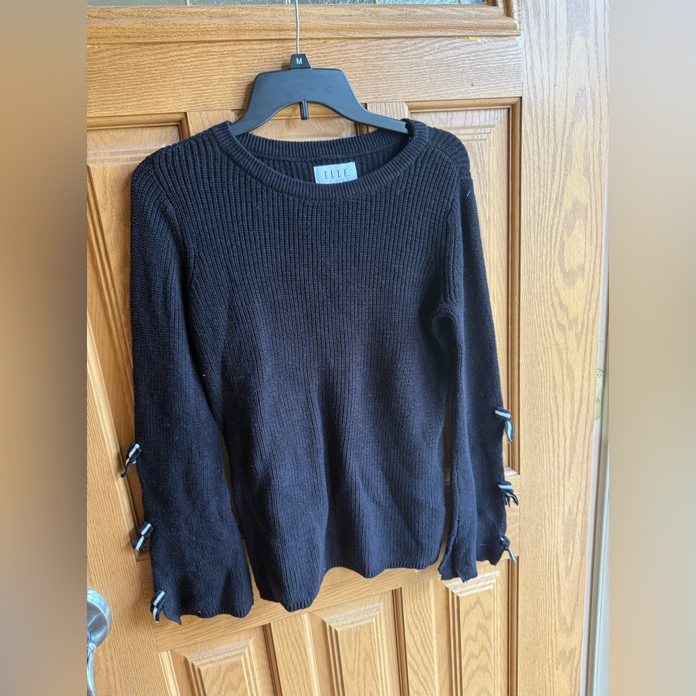 Elle Black Knit Top with Sleeve Bows